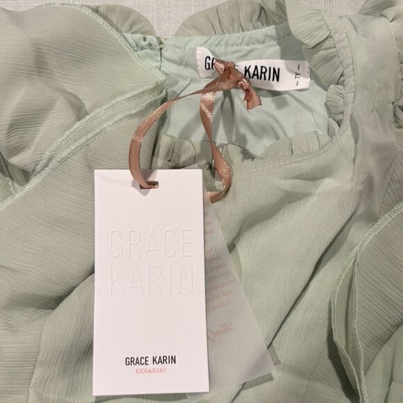 Grace Karin Mint Green Flutter Sleeve Handkerchief Hem Dress Girls 7 NWT - Picture 5 of 6